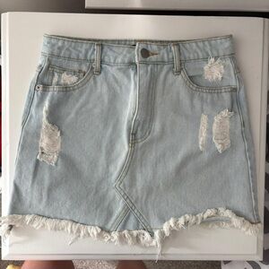 Forever 21 Light Blue Distressed Mini Skirt